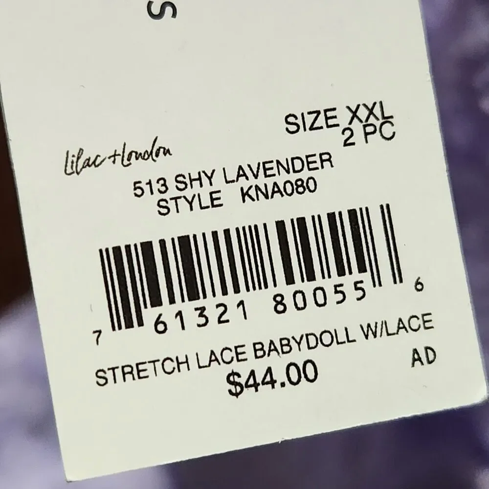 Lilac London 2PCS!! Babydoll chemise and thong lingerie set Size XXL Lavender